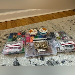 Assorted Crafting Beads. Holiday themed and everyday beads with string.